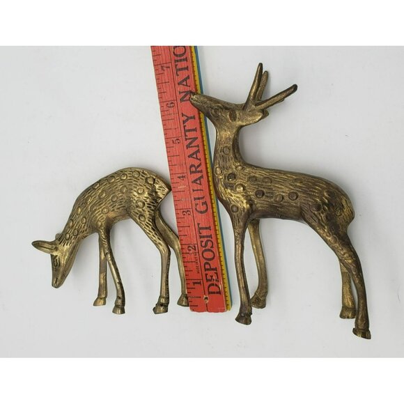 Vintage Solid Brass Deer Figurines Set Of 2 Grazing 4.5" Standing 6.5" Christmas - Picture 3 of 7